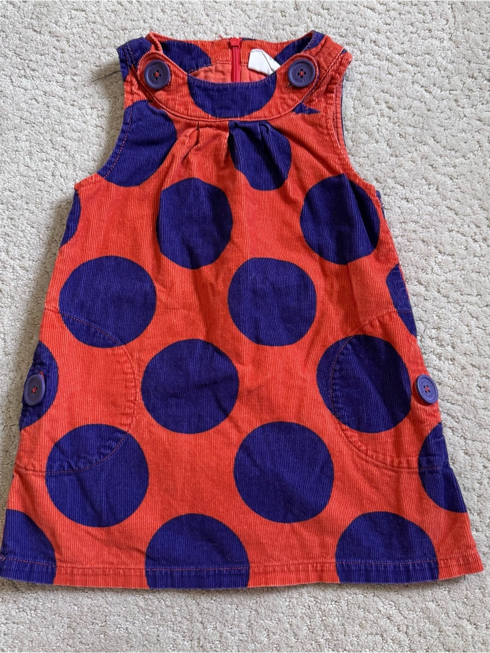 Mini Boden Polka Dot Mod Corduroy Jumper Dress Orange Purple 2-3 Y